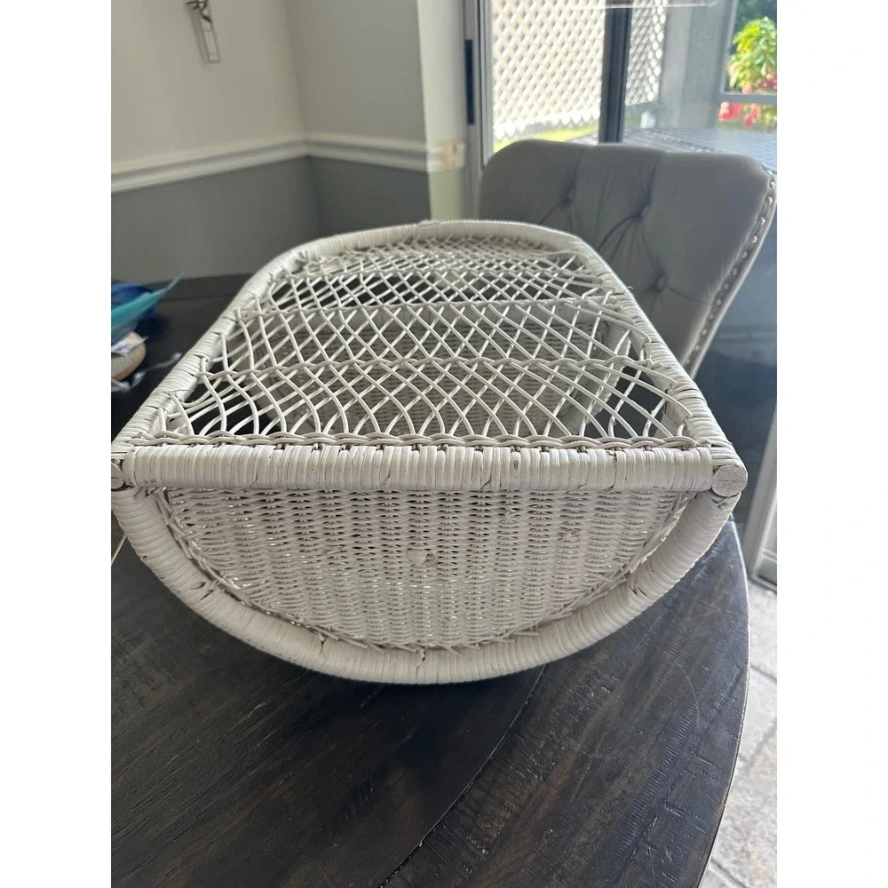 Vintage White Wicker Wall Shelf Arched Rattan 2 Tier Boho Coastal Decor 18in EUC